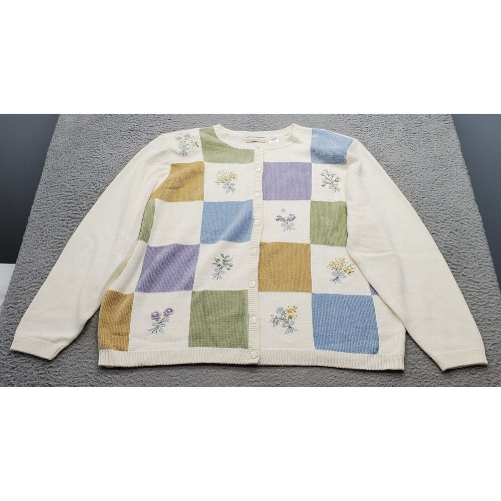 Vintage Alfred Dunner Cardigan Womens 2X Multi Floral Embroidered Shoulder Pad